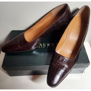 Lauren Ralph Lauren Brown Croc-Embossed Heels